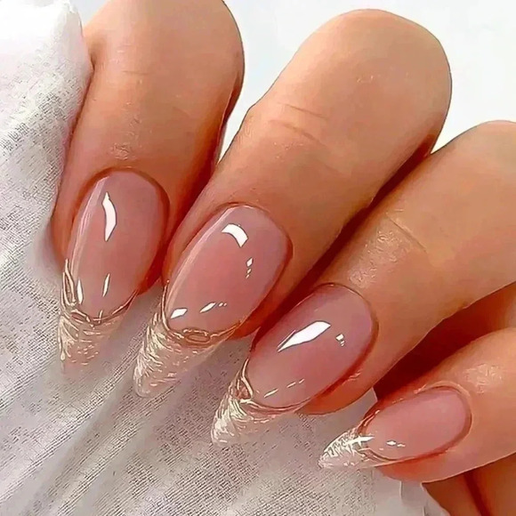 (2 for $15) 24pcs Glossy Medium Almond Fake Nails, Nude Color Press On - Picture 1 of 5